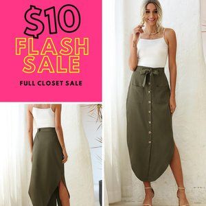 Midi Army Green Skirt Regular & Plus Sizes